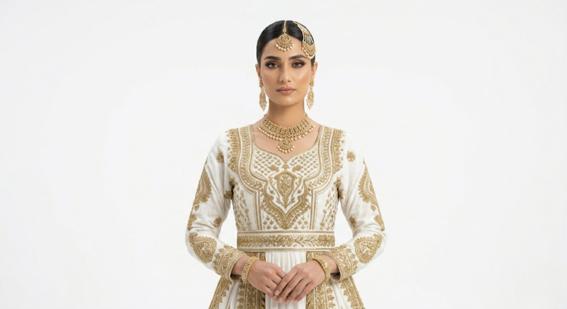 Ivory & Gold Embroidered Gown