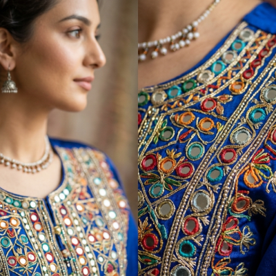 Royal Blue Mirror-Work Kurta