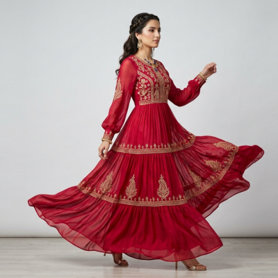 Scarlet Chiffon Anarkali