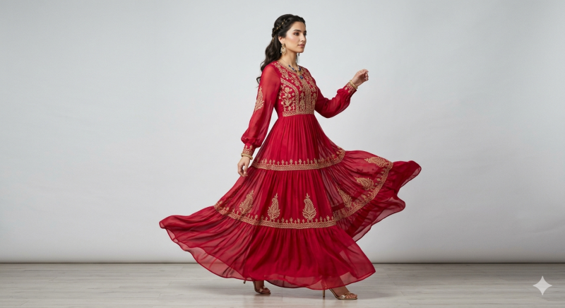 Scarlet Chiffon Anarkali